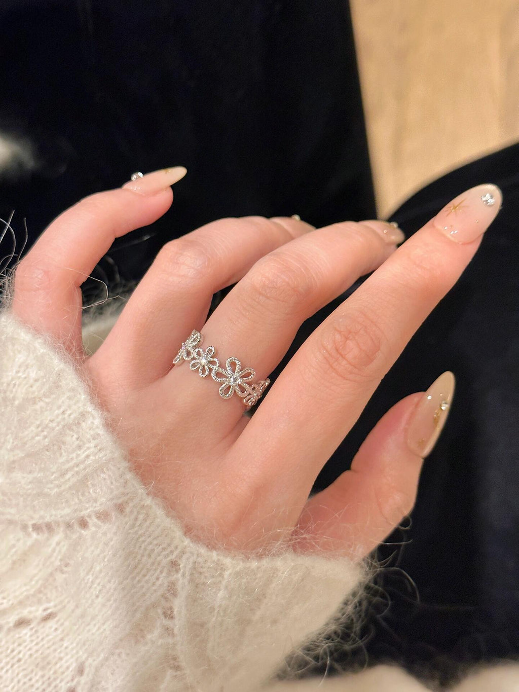 Halo Flower Adjustable Ring